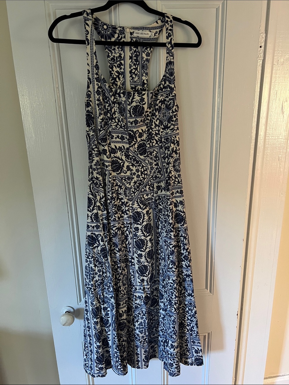 Avec Les Filles Navy and White printed stretch cotton 50 inches long